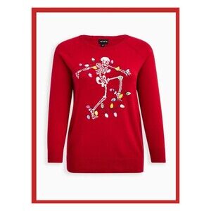 NWT Torrid 1X Dancing Skeleton Print Red Pullover Crew Neck Sweater Size 14-16